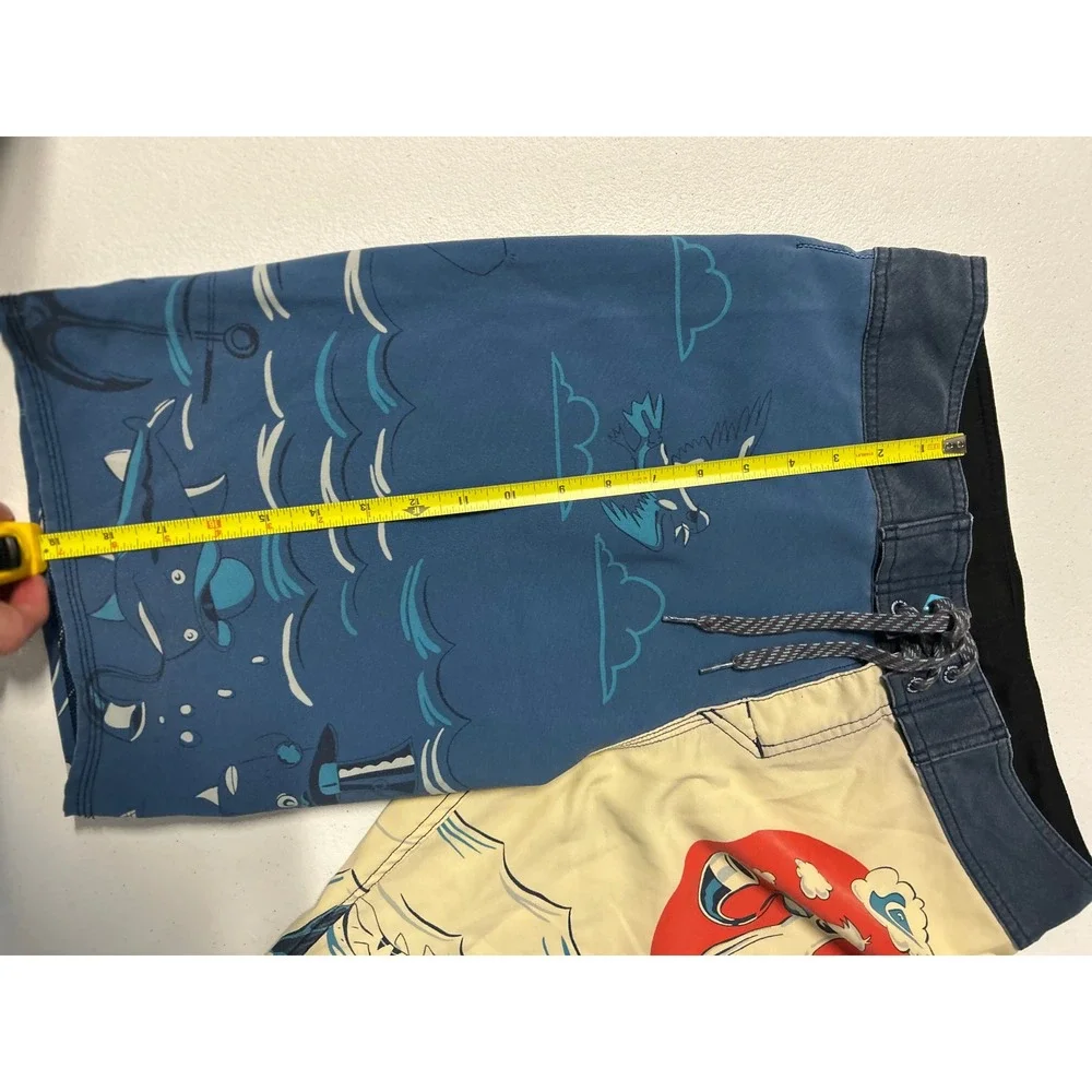 Quiksilver Board Shorts Men 30 Blue Cream Nautical Graphic Surf Trunks